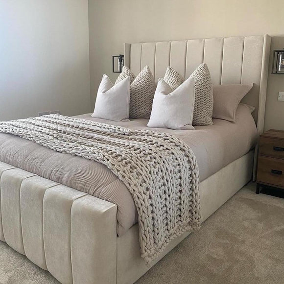 Blush Cream Panelled Bed with Wings