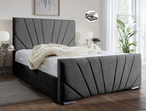 Upholstered bed online dark grey